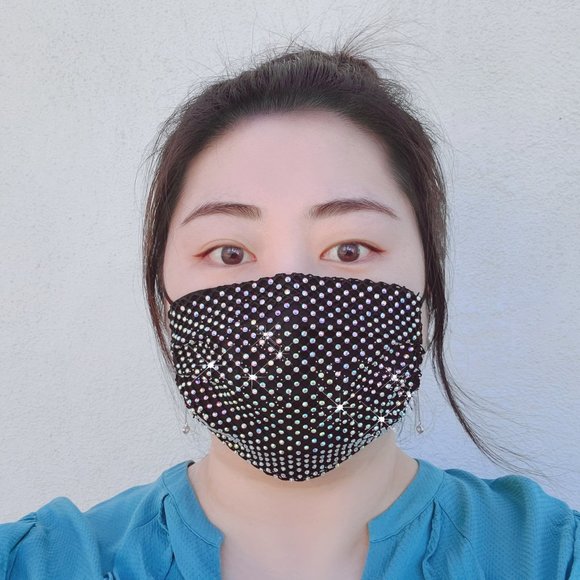 Rhinestone Face Mask (Black) - Picture 3 of 5